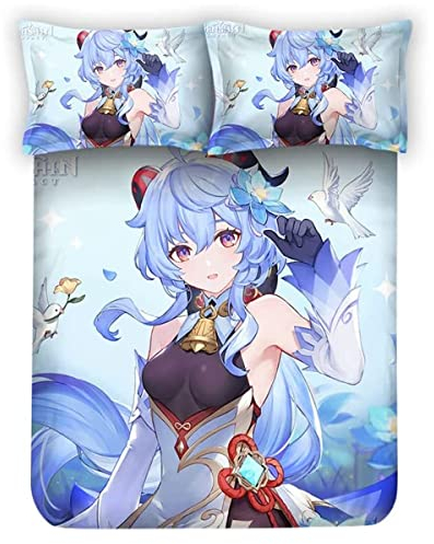 Sonsoke Anime Bettbezug-Set Bettwäsche-Set Weiche Queen-Bettdeckenbezug-Set 3-teilig mit Reißverschluss Bedruckter Bettbezug Weiche Tagesdecke für Schlafzimmer (Ganyu, King)