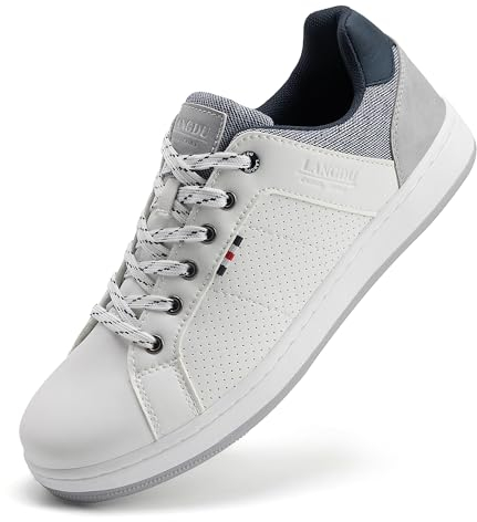 LANGDU Sneakers Uomo Scarpe da Ginnastica Casual Sportive Running Basse Scarpe all'Aperto 41-46EU (43EU, Bianco 88)