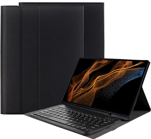 Cazy Tablet-Hülle mit Tastatur geeignet für Samsung Galaxy Tab S8 Ultra - AZERTY Bluetooth Tastatur-Hülle - Schwarz