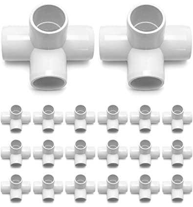 QWORK Raccordo per tubi in PVC, 4 vie 3/4 gomito a T, confezione da 20 connettori per montaggio in PVC, per mobili da costruzione e strutture in PVC, bianco