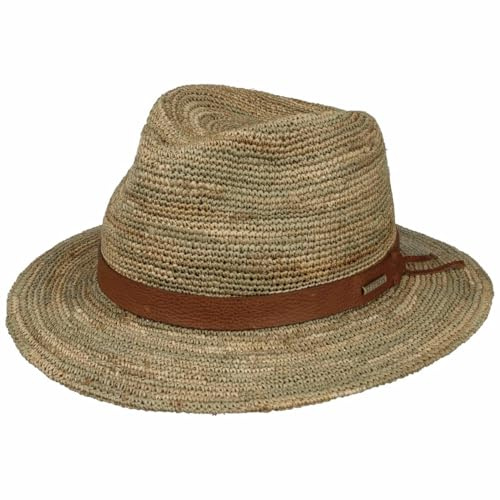 Stetson Crochet Traveller Seegrashut Naturfarbener Hut aus 100% Stroh Vintage Stil Ledergarniturband Unisex Frühjahr Sommer
