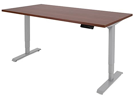 Ergotopia Desktopia Lite Elektrisch höhenverstellbarer Schreibtisch für Büro oder Home Office - 5 Jahre Garantie - ergonomischer Schreibtisch höhenverstellbar mit Nussbaum Tischplatte (160 x 80 cm)