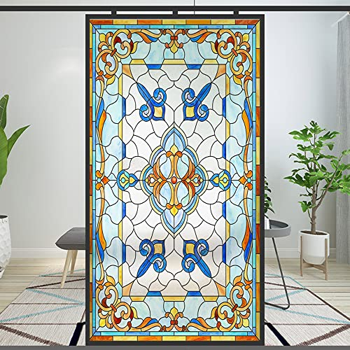 Sichtschutz-Fensterfolie, europäischer Kirchenstil, Buntglas, statisch, haftend, dekorativ, mattiert, Fensteraufkleber (Muster, 40 x 60 cm)