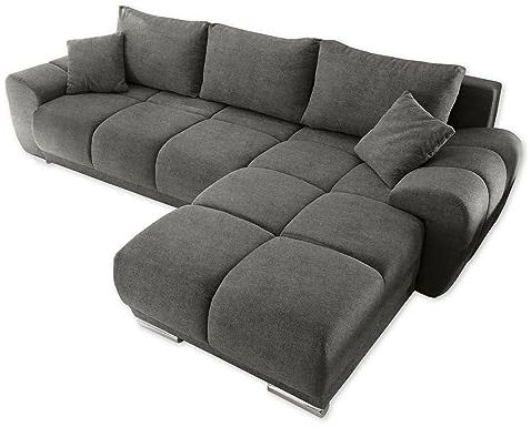 Stella Trading ANTON Ecksofa mit Schlaffunktion, Stoffbezug Uran Stone - Moderne Eckcouch in L-Form mit Bettkasten & dekorativer Steppung - 289 x 85 x 189 cm (B/H/T)