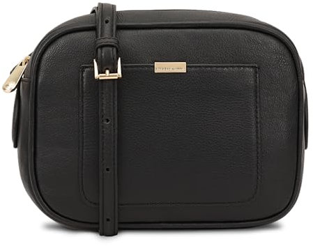 PAUL COSTELLOE Sazava Umhängetasche aus echtem Leder mit verstellbarem Riemen und goldfarbenen Metallteilen – stilvoll und vielseitig über der Schultertasche für Damen, jet black, Small