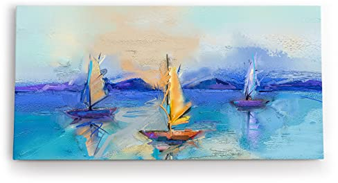 Paul Sinus Wandbild 120x60cm Segelschiffe Segelboote Segeln Meer Sonnenuntergang Abstrakt