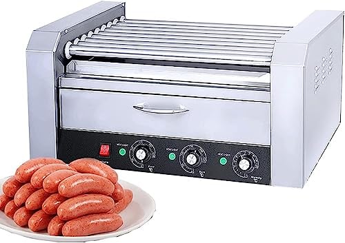 hot Dog Roller for Grill Hot Dog Roller Warmer Grill Cooker Machine, Commercial 11 Non-Stick Rollers Bun Warmer Hot Dog Sausage Griller for Household, Shop, Snack, Bar