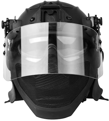 Militärisches Anti-Riot-Helm-Set, mit Stahl-Mesh-Maske, Schutzbrille, Ohr-/Hals-Modul, SWAT Airsoft Wargame All in one Full Head Protection Gear