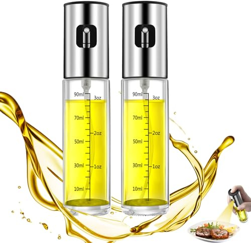 hunnycook Pulverizador Aceite Spray, 2 piezas 100ml Spray Aceite Cocina, Pulverizador Aceite de Vidrio Graduado con Buena Atomización, Pulverizador Aceite Spray Para Cocina Ensalada Barbacoa