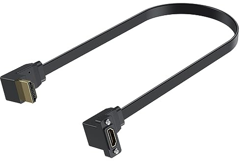 Maxhood Flat HDMI Cable 1.5ft, 4K 90 Degree HDMI Cable, 18Gbps Panel Mount HDMI Extension Cable, Up Angled HDMI Male to Up Angled HDMI Female Cord Support for Ethernet 3D 4K UHD TV PC Xbox