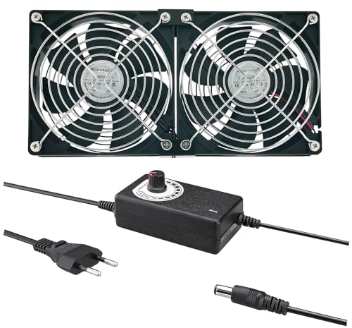 Ronyaoko 120mm Lüfter Leise 120x25mm Zweireihiger, 12V PC Lüfter, mit AC 220V 240V Regelbar Geschwindigkeitskontrolle 2 x 12cm Gehäuselüfter,für Computer/AV-Kabine/Workstation Chassis Cabinet Server