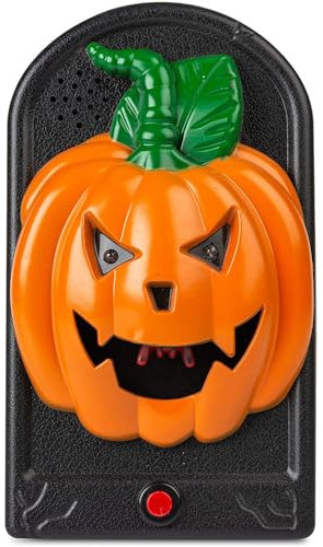 Sonnette d'Halloween en forme de crâne ou citrouille - Contrôle tactile - Sonnette parlante effrayante avec lanterne - Décoration de fête d'Halloween et effets sonores effrayants