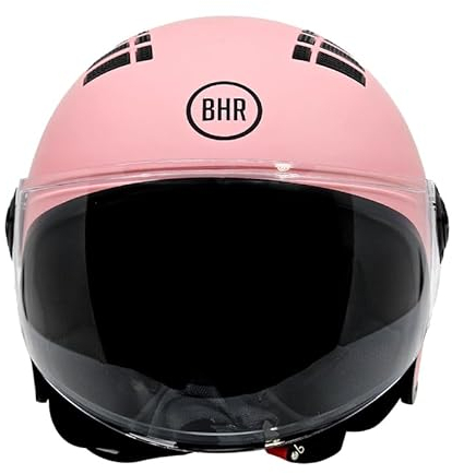 BHR Casco Demi-Jet 834 FLOW - Casco Scooter Estivo Omologato ECE 22.06 con 16 Fori di Aerazione - Casco Motorino con Visiera Antigraffio e Sgancio Micrometrico - Rosa Opaco S