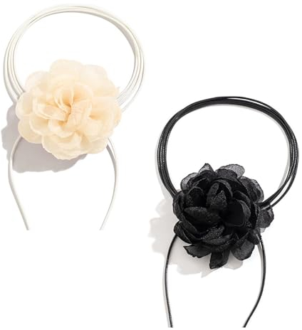Hifot 2 Pezzi Collana Girocollo Fiori Donna, Regolabile Collana Fiore Rosa in Tessuto Pizzo, Beige Nero Collana Gotica, Regalo Donna Compleanno Festa Sposa