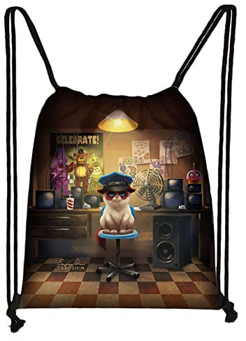 OSRDFV Five Nights At Freddy's Tasche mit Kordelzug, FNAF Polyester Kordelzug Tasche Sicherheit Breach 3D-Druck Sporttasche Kinder Büchertasche (Typ19)