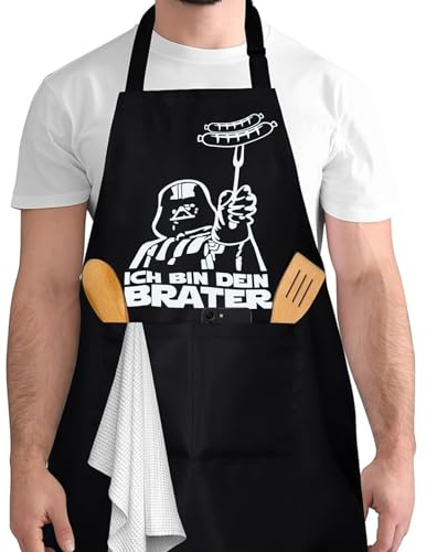 Star Wars Schürze, 95cm Große Männer Schürze mit 2 Taschen, Lustige Neuheit Kochen Grillen BBQ Schürzen, Grillschürze für Männer, Wasserdicht Küchenschürze für Kochen Backen Grillen