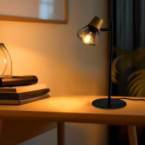 LQWELL® LED Tischlampe, Modern Tischleuchte Schwarz, E14 Nachttischlampe, Metall Schreibtischlampe Esstischlampe für Schlafzimmer Wohnzimmer Esszimmer Studio Büro Bar