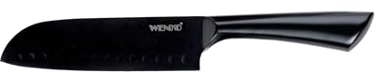 WENKO Santokumesser Ace, Allround-Messer aus rostfreiem Edelstahl mit Antihaft-Beschichtung, 17,5 cm Klinge, für BBQ und Grill, Black Outdoor Kitchen Zubehör, 31,5x4,5x2,6 cm, Schwarz