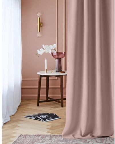 ROOM99 Rideau avec œillets Laurel 140 x 260 cm Largeur x Hauteur, Décoration de Fenêtre, Rideau occultant Thermique Isolant Anti Froid et Chaleur pour Salon Rose poudré, 1 pièce