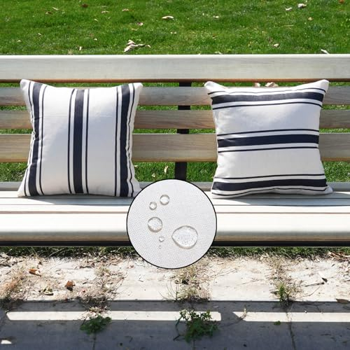 HOMFREEST Outdoor-Kissenbezüge, 40,6 x 40,6 cm, Set mit 2 Stück, wasserabweisend, schwarz und beige, gestreift, quadratisch, für Außenbank, Dekoration für Terrasse, Veranda, Sofa, Auto