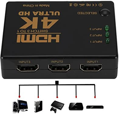 KOZWAY Miscelatore Video HDMI Switch 4K Switcher 3 in 1 out HD 1080P Cavo Video Splitter Convertitore Adattatore hub 1x3 for PS4 / 3 TV Box HDTV PC