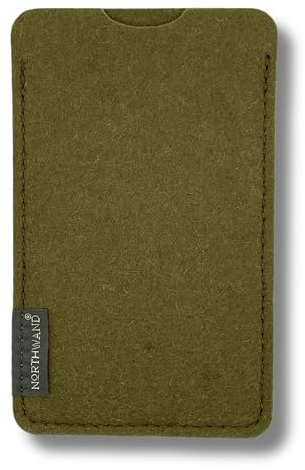 NorthWand Breite Hülle für iPhone 15 Pro / 15, 14 Pro / 14, 13 Pro / 13, 12 Pro / 12 MIT Apple Case. Tasche, Handyhülle aus 100% natürlichem Merino Filz – Made in Germany - Olive Grün