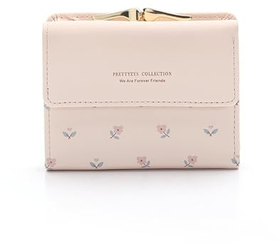 JEKAVA Geldbörse Damen Blümchen Portemonnaie Klein PU Leder Frühling Geldbeutel Bifold Compact Mit 6 Kartenfächern und Clip Münzfach (Rosa)