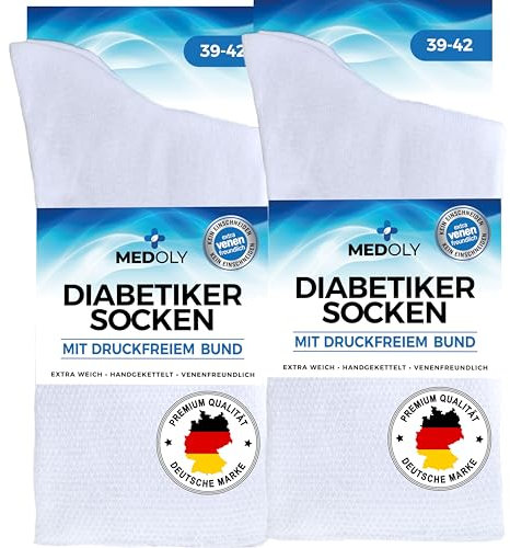Calcetines para diabéticos (6 pares) sin cintura elástica, con 97% algodón, para hombre y mujer, sin costuras molestas, calcetines diabéticos sin cintura, 6 blancos, 39-42