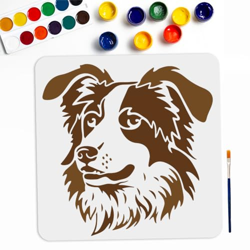 MAYJOYDIY Schäferhund-Schablonen, 30 x 29 cm, große Tier-Malschablone mit Pinsel, wiederverwendbar, Schäferhund, Kopfschablone für Holz, Leinwand, Stoff, Wand, Möbeldekoration