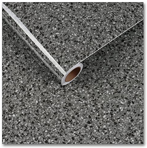 CRE8TIVE Papier peint autocollant noir 60 cm x 300 cm - Granit brillant - Film adhésif pour meubles et plan de travail, cuisine, salle de bain