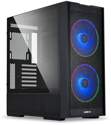 Lian Li Lancool 206 ARGB Mesh Mid‑Tower PC Case – Black, Tempered Glass Side, Dual 160 mm ARGB Intake Fans, USB‑C, High Airflow
