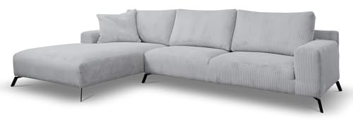 VENASI MÖBEL Ecksofa ohne Schlaffunktion Links/Rechts Sofa L-Form Eckcouch Couchgarnitur Couch Cordstoff (Hellgrau, Links)
