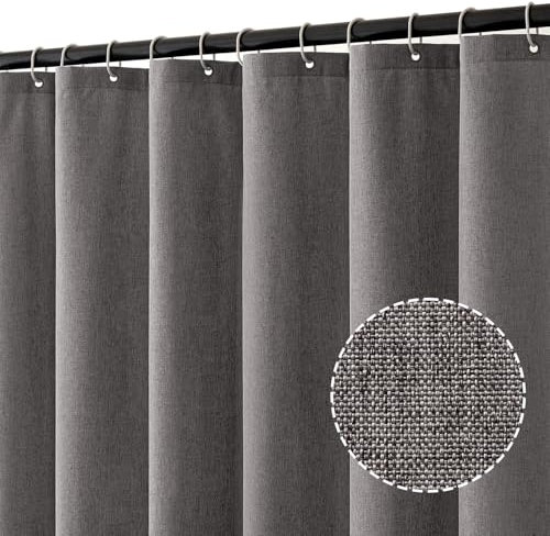 MIULEE Leinen Texturiert Duschvorhang 150x180 cm grau, Schwerer Hotel Luxus Polyester Wasserdicht Duschvorhänge, Antischimmel Waschbar Stoff Badvorhang für Badezimmer mit 10 Ringe
