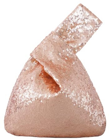 Eternal Beauty Sequin Wrist Bag, Women's Mini Portable Wristlet Knot Pouch, Sparkly Small Cute Evening Wallet Handbag Purse, Rose Gold, Large (14.5 x 11.4 x 10.12 inches)