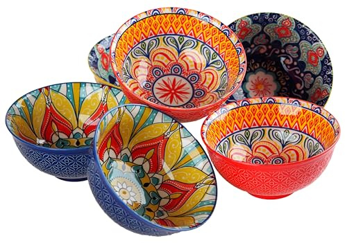 SiL Interiors Small Poke Bowls - Asian Inspired - Ramen, Soup, Noodles - Patterned - Set of 6