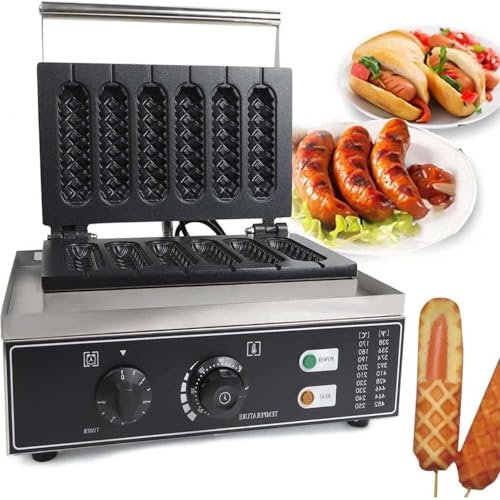 Commercial 1500W Hot Dog Waffle Maker Machine - Electric Corn Dog Waffle Maker for Crispy Baking - 6PCS Hot Dog Waffle Maker