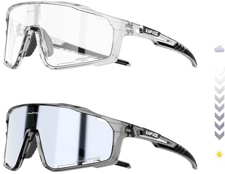 KAPVOE Occhiali Ciclismo Fotocromatici Lente e Telaio UV400 K76 | Lente & telaio fotocromatici, lente trasparente a nero CAT.0-CAT.2, UV400, nasello regolabile
