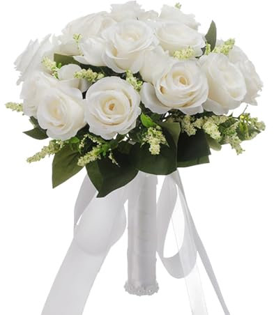 AKTOUR Fiori Stabilizzati Bouquet Bouquet da sposa per damigella d'onore Bouquet di fiori di rosa in bianco champagne per il lancio della sposa e bouquet di San Valentino Scatole Di Natale (A, One Si