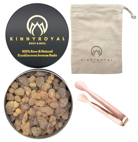 KinnyRoyal Natural Raw Frankincense Resin Boswellia Carterii 150g Refill - Pure Incense for Aromatherapy and Meditation With Cotton Carry Pouch and Tongs