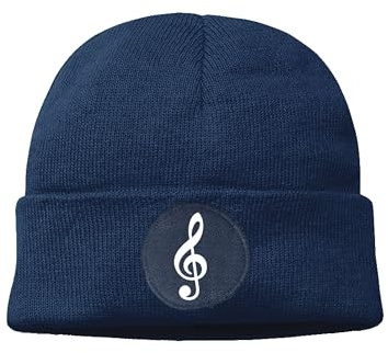 NIMAMA Mütze Beanie Notenschlüssel Musik Wintermütze Statement Spruch Print Geschenk Unisex Strickmütze für Herren & Damen - Navyblau