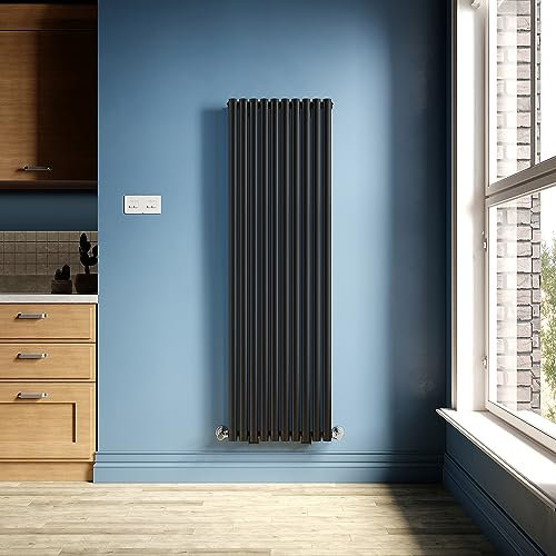 ELEGANT 1600 x 492mm Black Vertical Designer Radiator Single Column Oval Tube Modern Central Heating Panel Tall Upright Radiators
