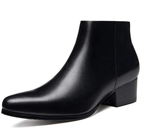 Stivaletti da Uomo Stivaletti con Tacco Alto con Zip e Punta a Punta da Uomo Mostra for Le Vacanze in Vera Pelle Il Primo Strato di Pelle Bovina Pura(Nero,38 EU)