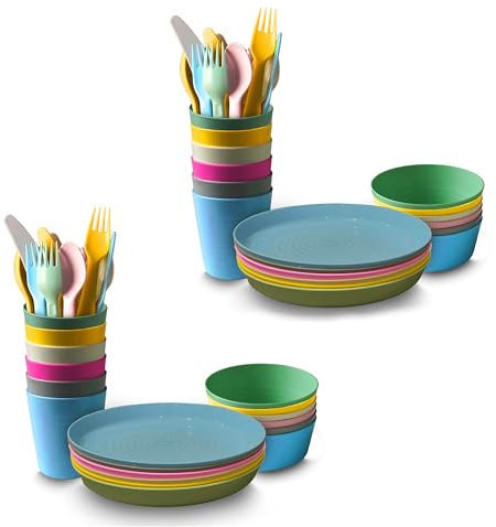 36 Pcs Kalas Kids Plastic BPA-Free Dinnerware Set - Colorful Plates, Bowls, Tumblers, Spoons, Forks & Knives - Lightweight, Durable, Microwave & Dishwasher Safe Tableware for Toddlers & Kids (2)