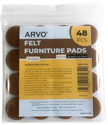 ARVO Furniture Pads Floor Protectors - 48 Pcs Felt Furniture Pads, Felt Pads for Furniture Feet, Non-Slip Anti-Scratch for Hardwood Floors, Chair Legs - Brown