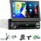 Hikity 1 Din DAB/dab+ Autoradio mit 7” IPS Manuell Einziehbarer Touchscreen Wireless Carplay Andriod Auto FM Radio 2USB Type-C AUX IN MIC TF Card EQ SWC Bluetooth Autoradio Rückfahrkamera Mirror Link