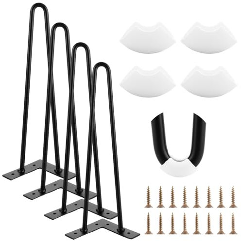 MIVIDE Lot de 4 Pieds de Table en Épingle à Cheveux 35 cm, Pied de Table Basse 35 cm de Hauteur, Pied Meuble Industriel Noir avec Protecteurs de Sol en Caoutchouc pour Canapé, Meubles