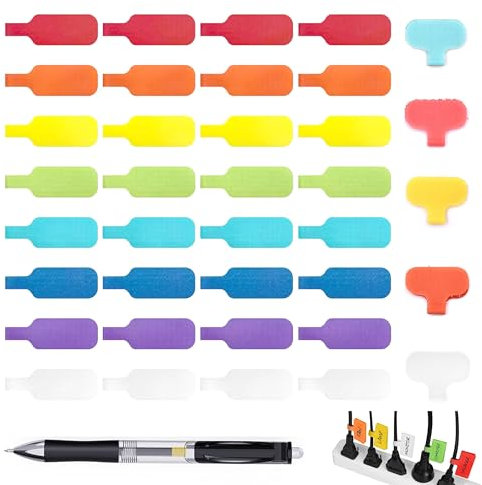 37 Pcs Cable Labels, Cable Cord Labels, Cord Identification Tags with Pen, Reusable Wire Label for Multiple Uses