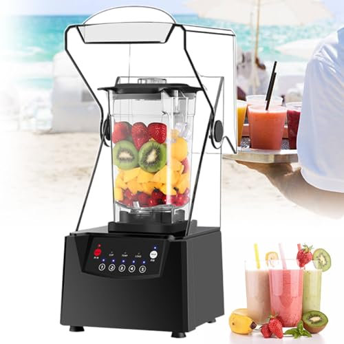 pealiritansemen Commercial Smoothie Blender, with Soundproof Shield, 1.8 L Quiet Countertop Blender, for Fruit/Milkshake/Vegetable/Smoothie Cocktail, 17000 Rpm Professional Grade Blending, 2200 W