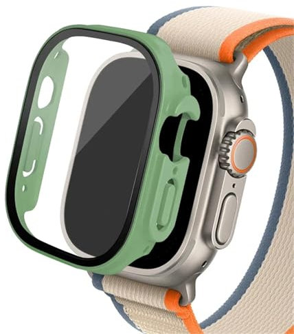 Quirxio Boîtier en verre pour Apple Watch Ultra 2, 49mm, smar twatch PC, protecteur d'écran pare-chocs, couverture trempée, accessoires de bande série iwatch(Mint 11,Ultra 2 49mm)