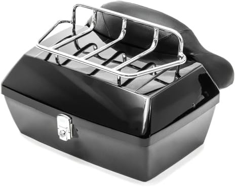 Shop Bikers Topcase für Motorrad mit Gitter Gepäckträger 43 Liter für abschließbare Chopper schwarz Tour Pack für Custom Motorrad